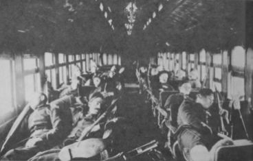 Soldiers on train going to the Northwest Apr 1885